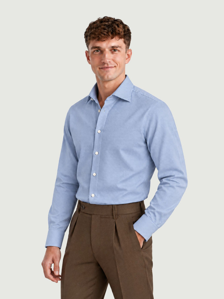 Camicia regular puntinata in cotone azzurra DOMINGO/REG 3 ANDREA MORANDO 