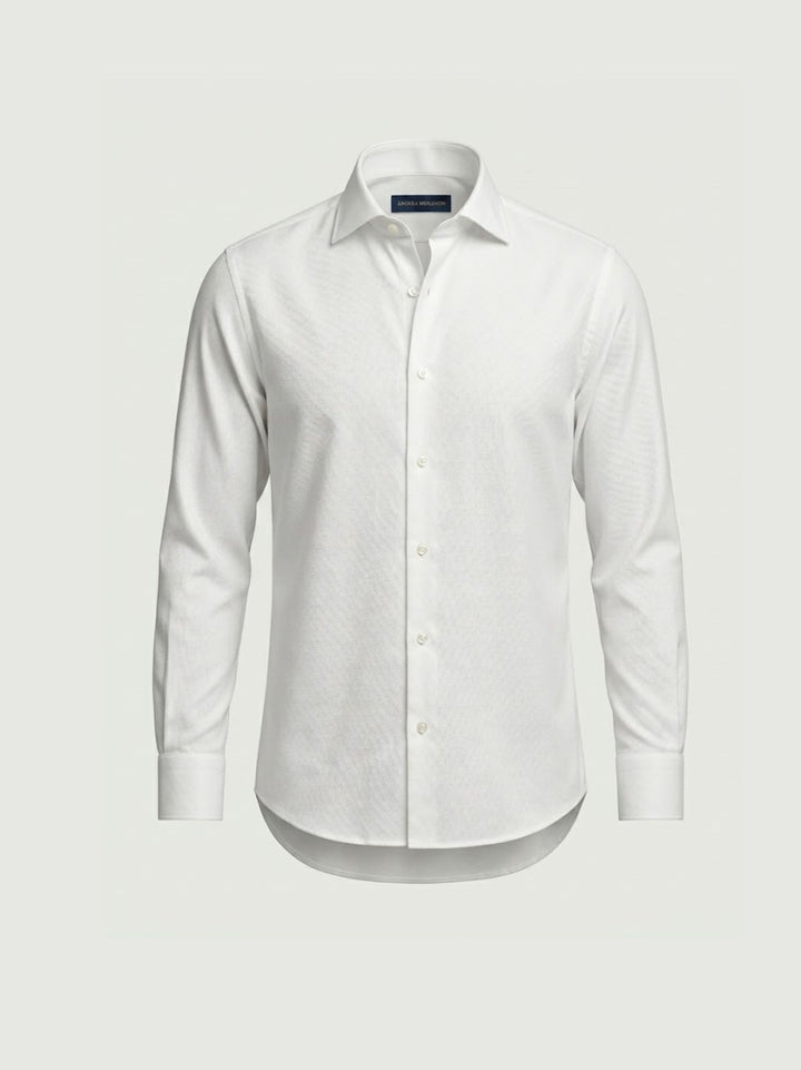 Camicia collo francese puntinata in cotone bianca slim DOMINGO/SLIM 1 ANDREA MORANDO 