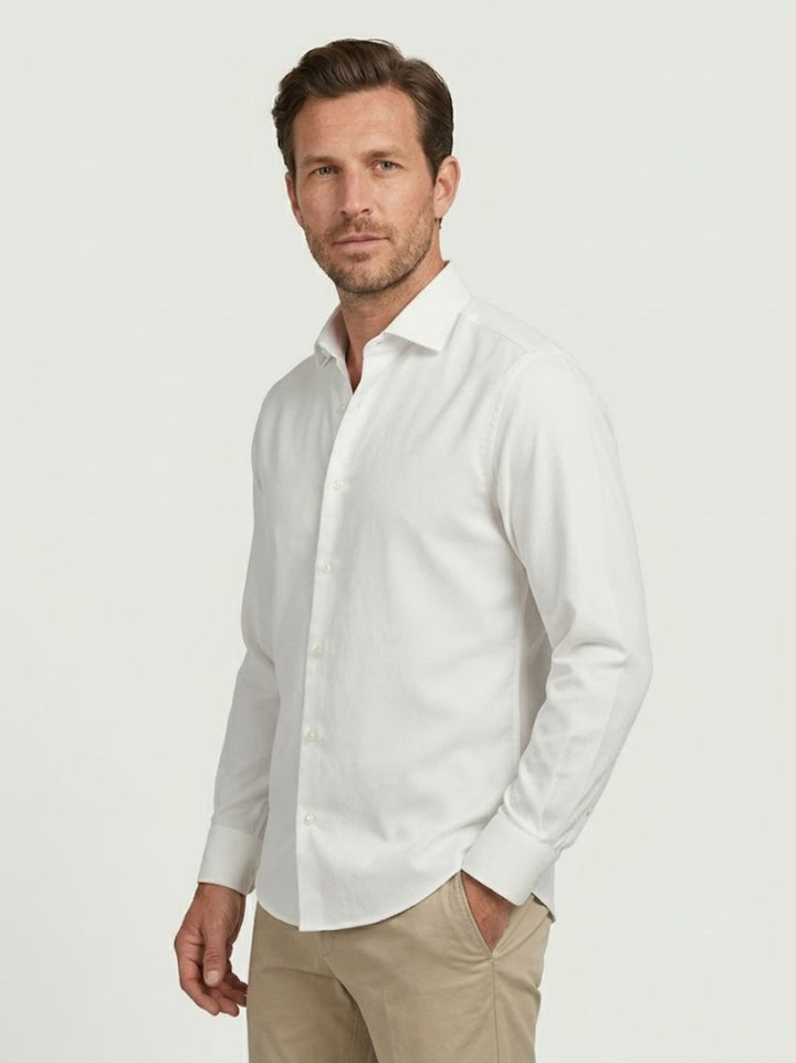 Camicia collo francese puntinata in cotone bianca slim DOMINGO/SLIM 1 ANDREA MORANDO 