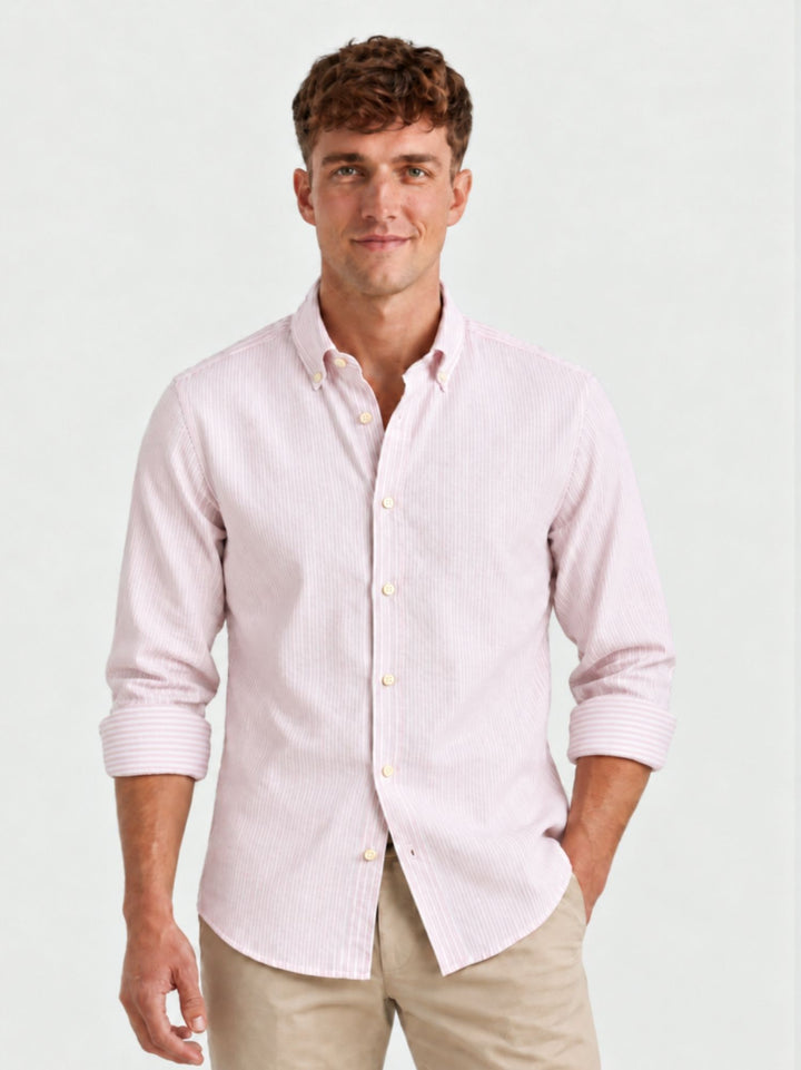 Camicia button down in cotone a righine bianche e rosa GLENFORD/BD 5696/4 ANDREA MORANDO 