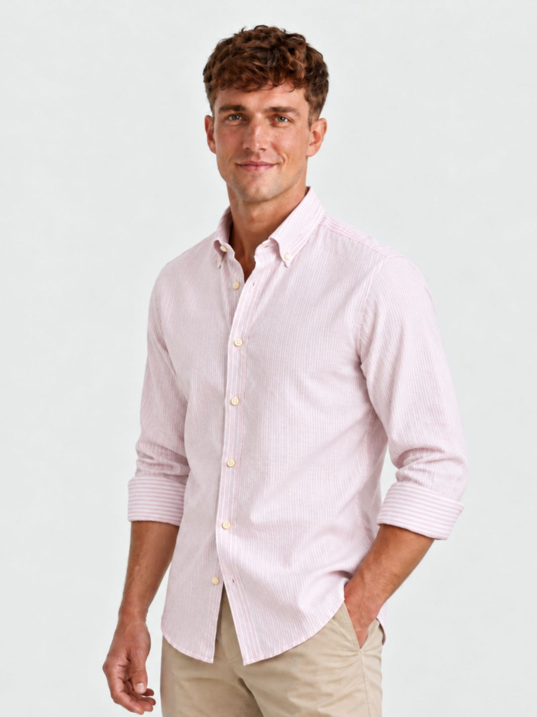 Camicia button down in cotone a righine bianche e rosa GLENFORD/BD 5696/4 ANDREA MORANDO 