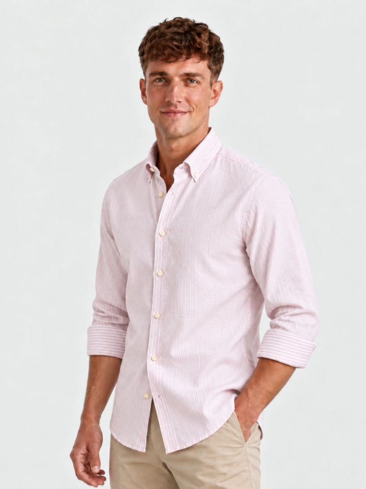 Camicia button down in cotone a righine bianche e rosa GLENFORD/BD 5696/4 ANDREA MORANDO 