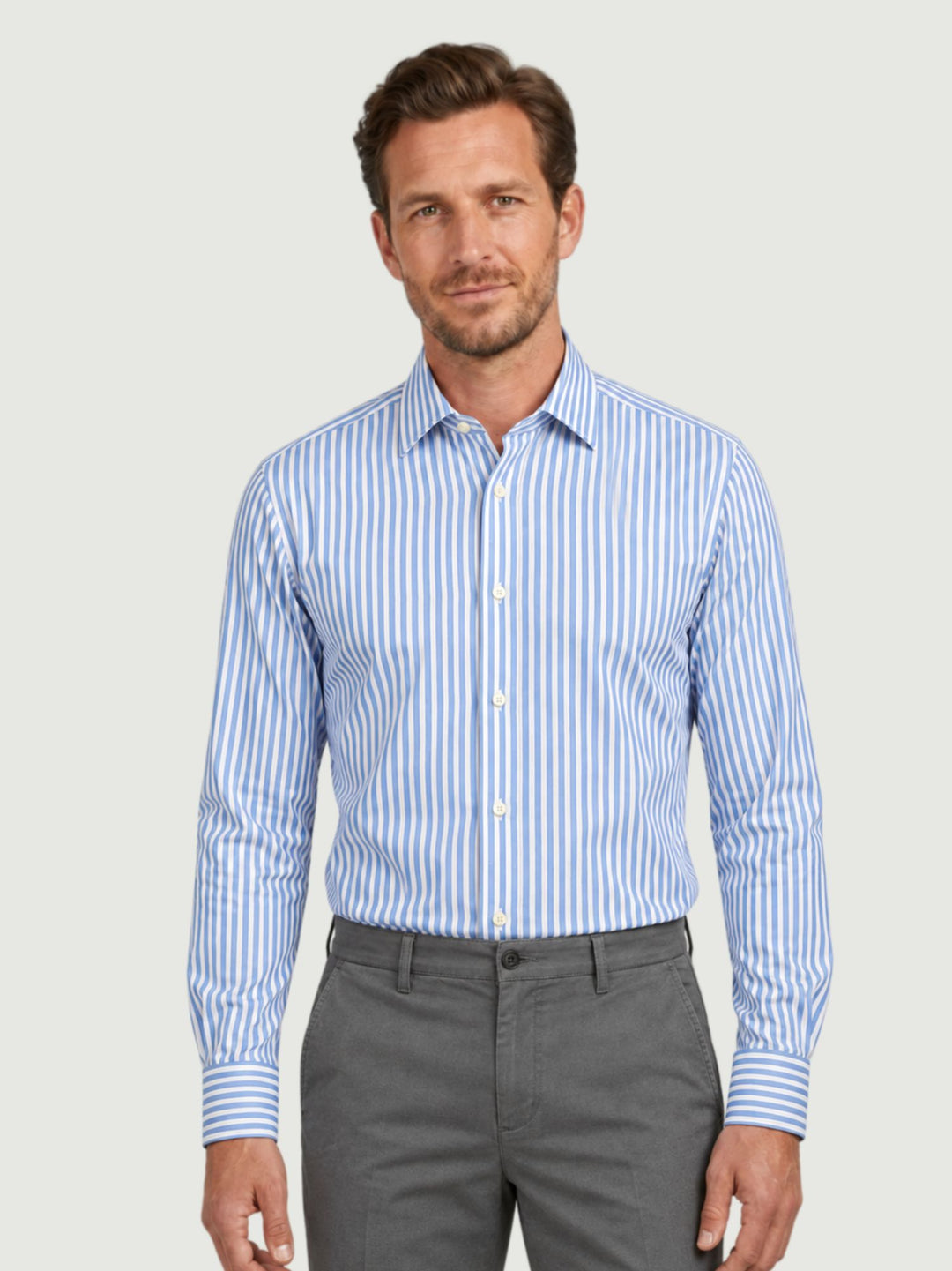 Camicia slim in cotone a righe bianche e azzurre MASTER/SLIM 2696/56 ANDREA MORANDO 