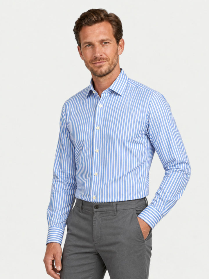 Camicia slim in cotone a righe bianche e azzurre MASTER/SLIM 2696/56 ANDREA MORANDO 