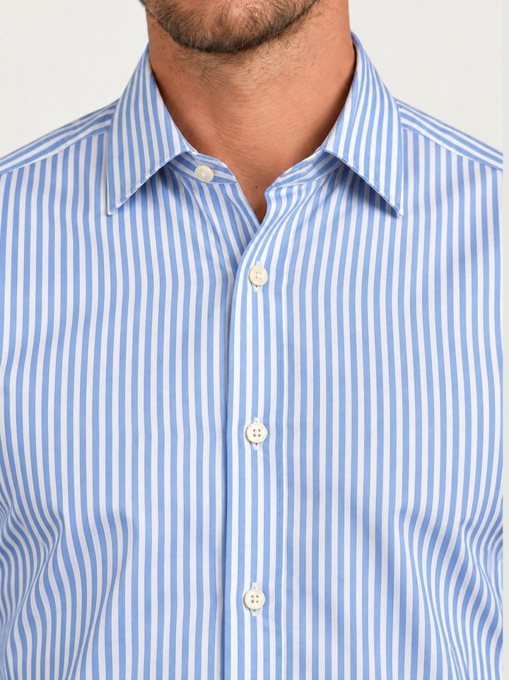 Camicia slim in cotone a righe bianche e azzurre MASTER/SLIM 2696/56 ANDREA MORANDO 