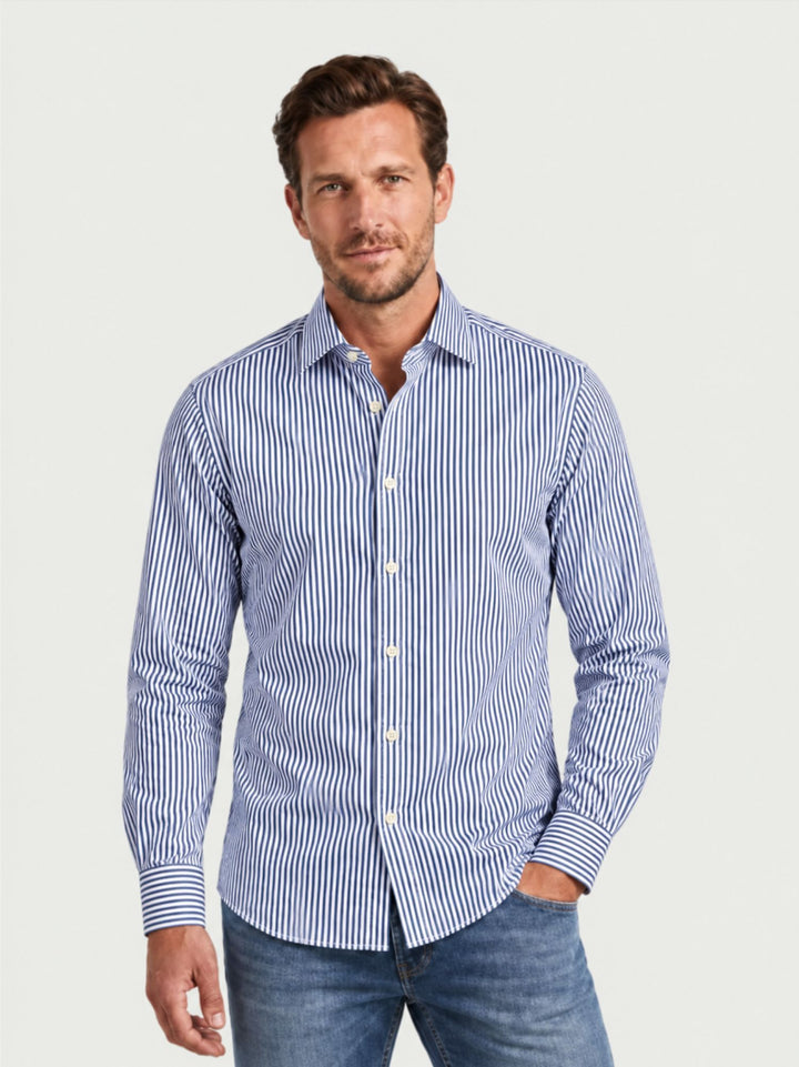 Camicia in cotone a righe blu e bianche PLATINO/REG 261/2 ANDREA MORANDO 