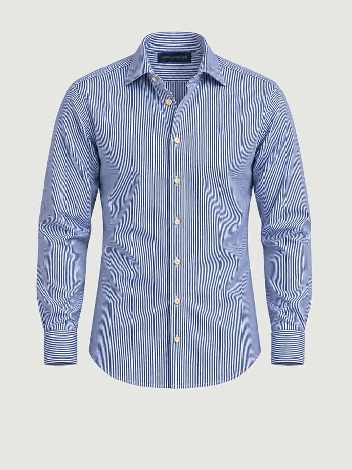 Camicia in cotone a righe blu e bianche PLATINO/REG 261/2 ANDREA MORANDO 