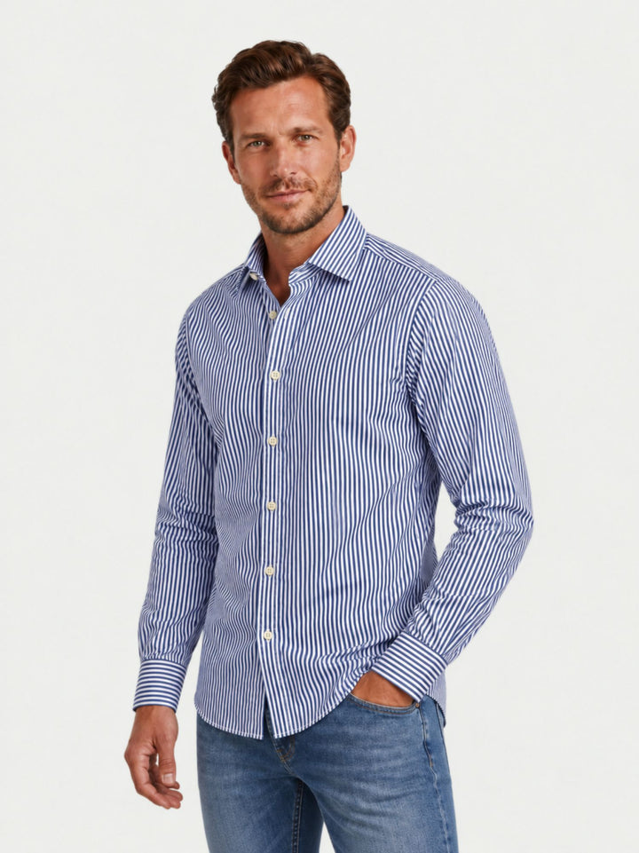Camicia in cotone a righe blu e bianche PLATINO/REG 261/2 ANDREA MORANDO 