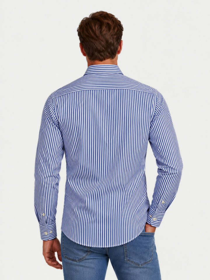 Camicia in cotone a righe blu e bianche PLATINO/REG 261/2 ANDREA MORANDO 