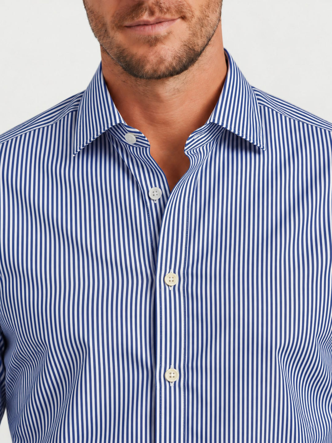 Camicia in cotone a righe blu e bianche PLATINO/REG 261/2 ANDREA MORANDO 