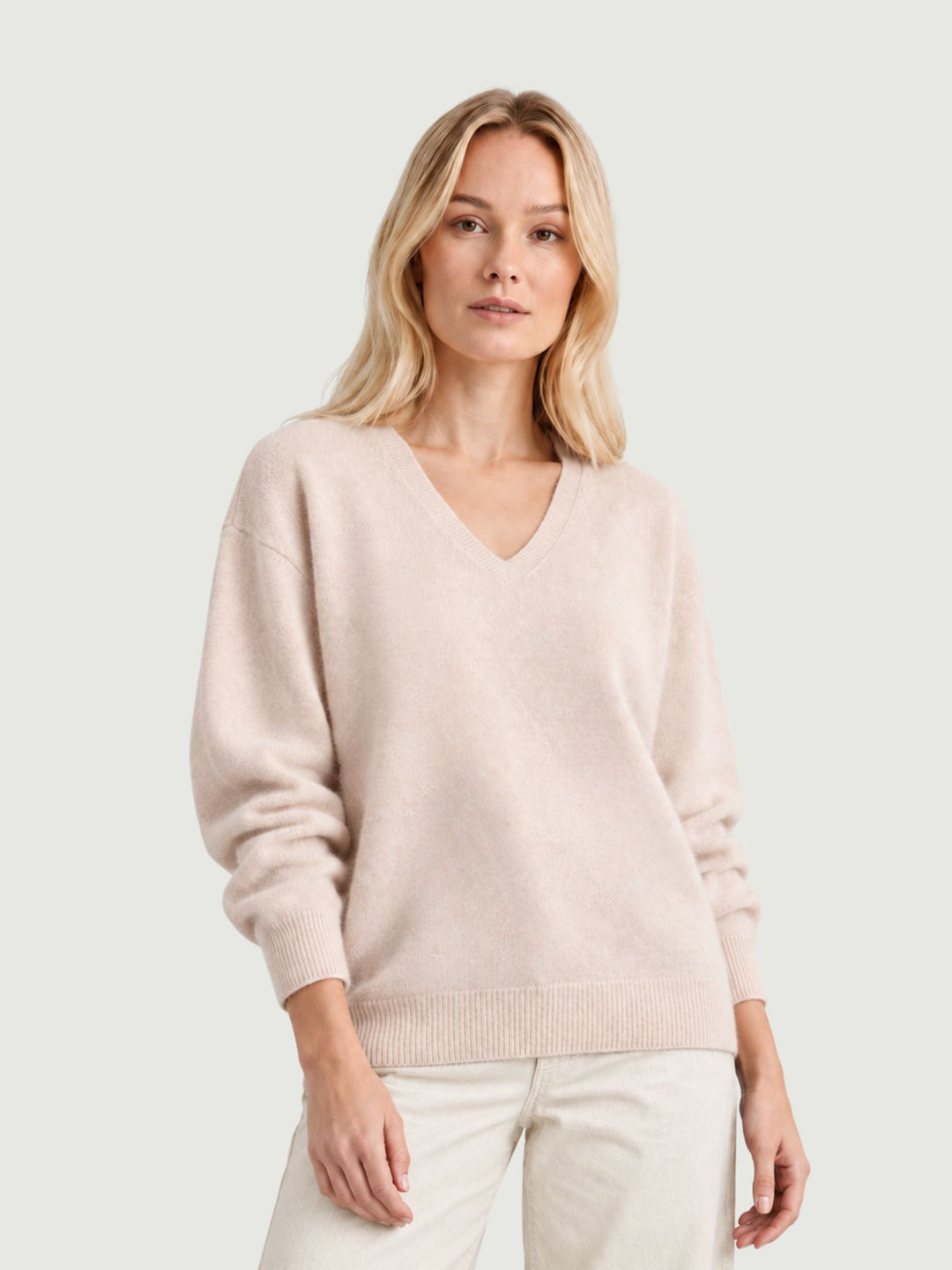 Maglia scollo a V in lana e cashmere rosa pallido YH018 CIPRIA ANDREA MORANDO 