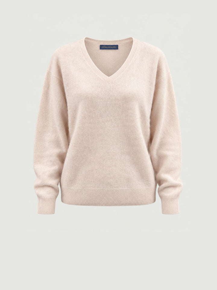 Maglia scollo a V in lana e cashmere rosa pallido YH018 CIPRIA ANDREA MORANDO 