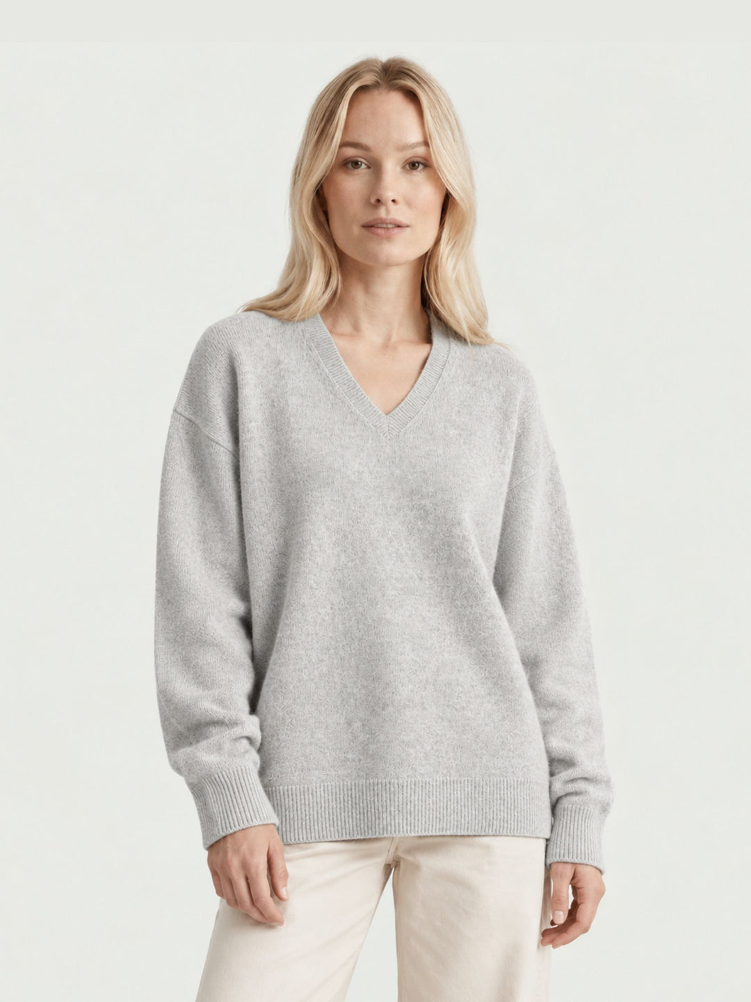 Maglia scollo a V in lana e cashmere grigio perla YH018 GRIGIO ANDREA MORANDO 