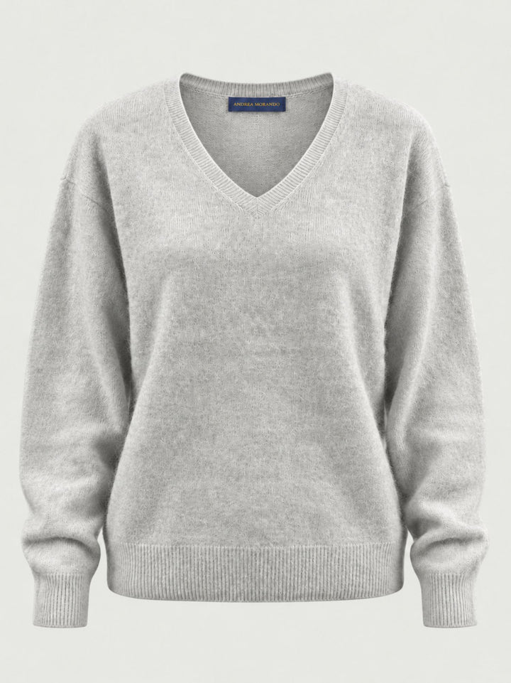 Maglia scollo a V in lana e cashmere grigio perla YH018 GRIGIO ANDREA MORANDO 