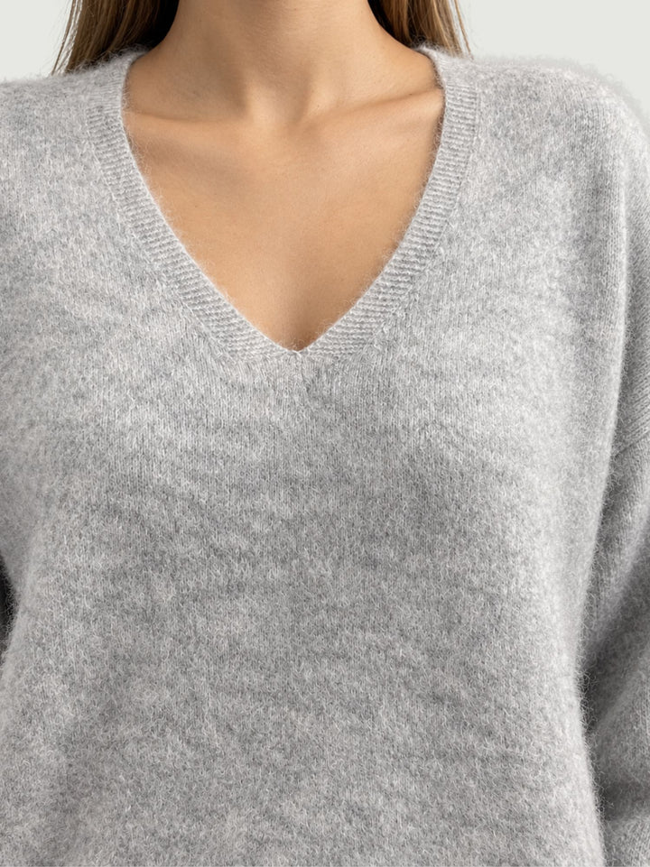 Maglia scollo a V in lana e cashmere grigio perla YH018 GRIGIO ANDREA MORANDO 