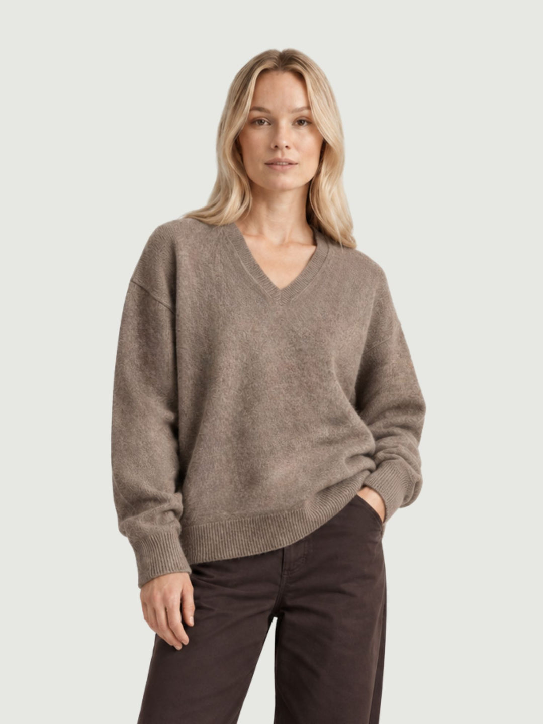 Maglia scollo a V in lana e cashmere tortora YH018 TORTORA ANDREA MORANDO 