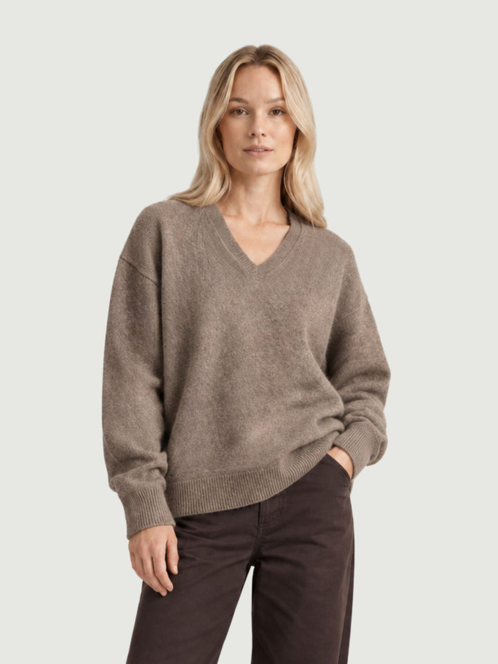 Maglia scollo a V in lana e cashmere tortora YH018 TORTORA ANDREA MORANDO 