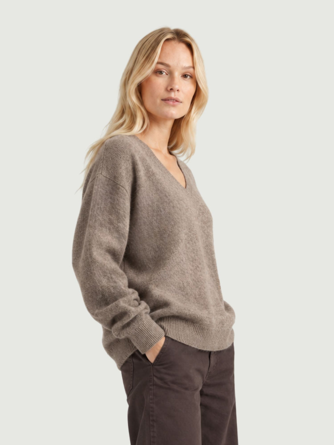 Maglia scollo a V in lana e cashmere tortora YH018 TORTORA ANDREA MORANDO 
