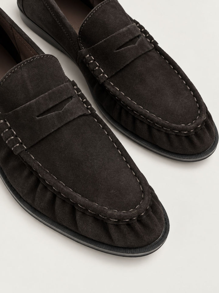 Mocassino penny in camoscio con arricciatura moroa 570611 10 ALPE 