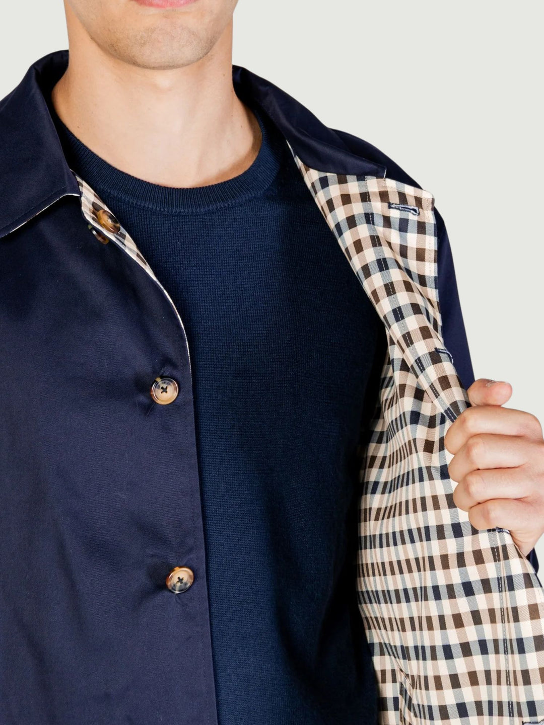 Trench Archival mid coat reversibile navy-check A005_JK003 NAVY AQUASCUTUM ACTIVE 