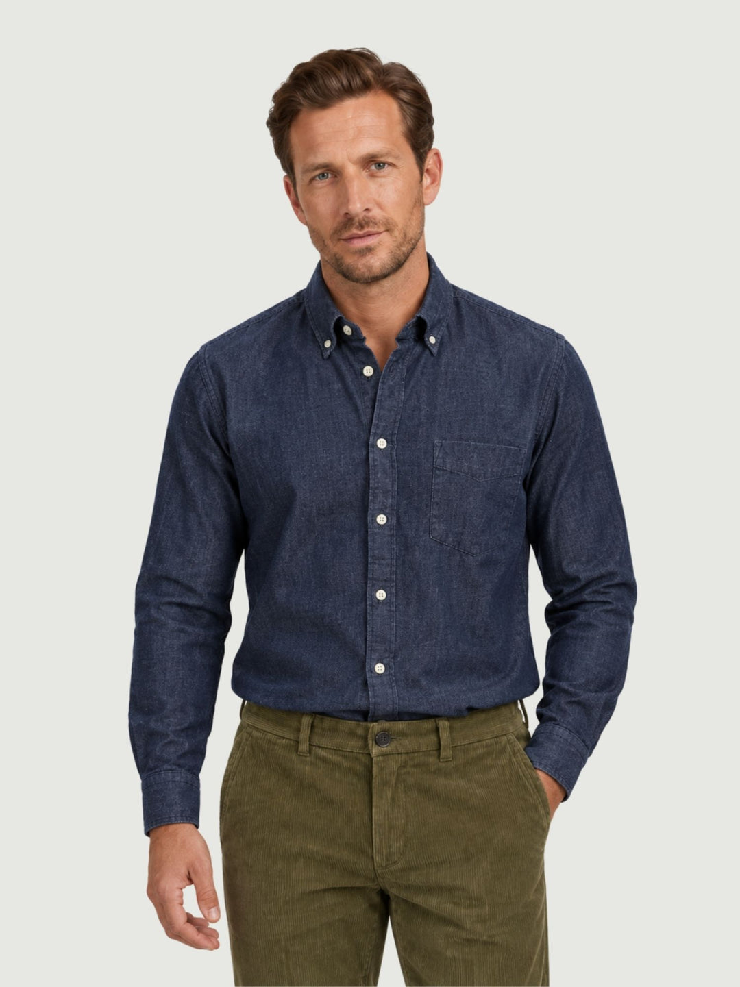 Camicia button-down con taschino in denim blu BRADFORD/DEN26 02 BAGGIES 