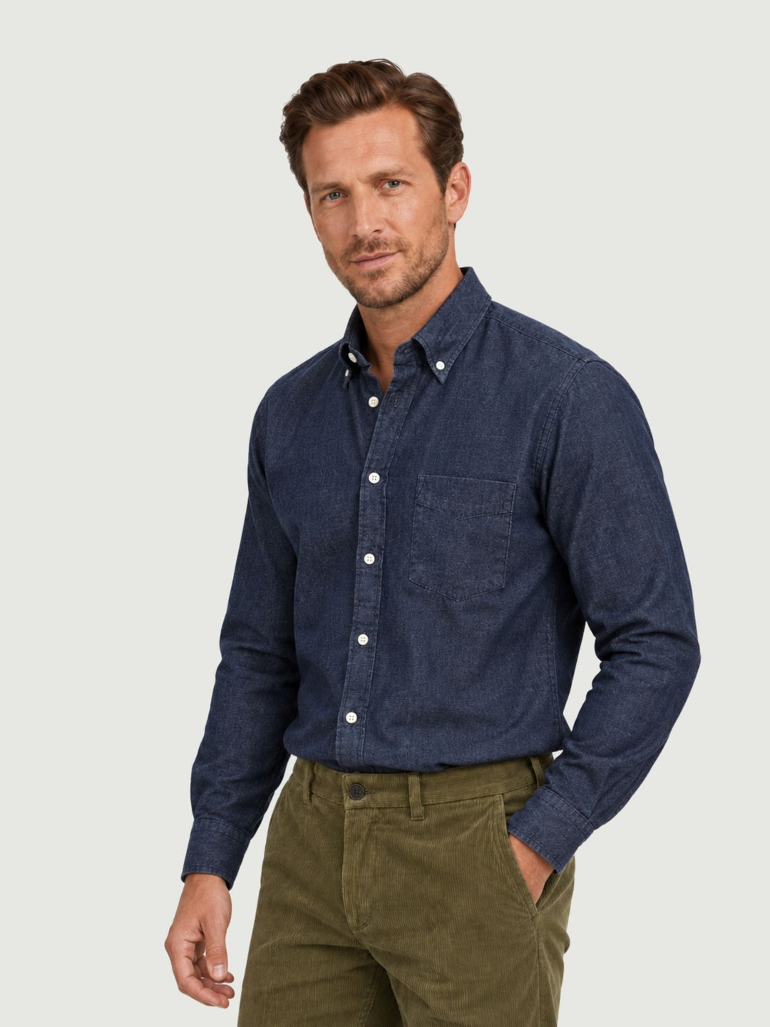 Camicia button-down con taschino in denim blu BRADFORD/DEN26 02 BAGGIES 