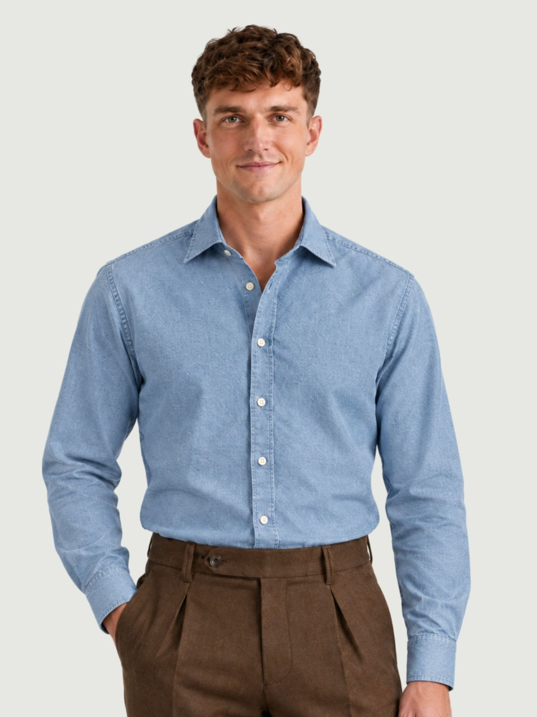 Camicia classica in cotone denim azzurro chiaro BRADFORD/DEN56 01 BAGGIES 