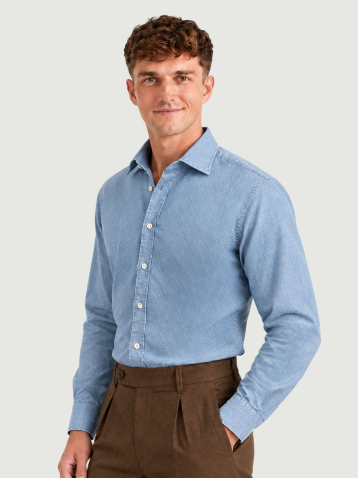 Camicia classica in cotone denim azzurro chiaro BRADFORD/DEN56 01 BAGGIES 