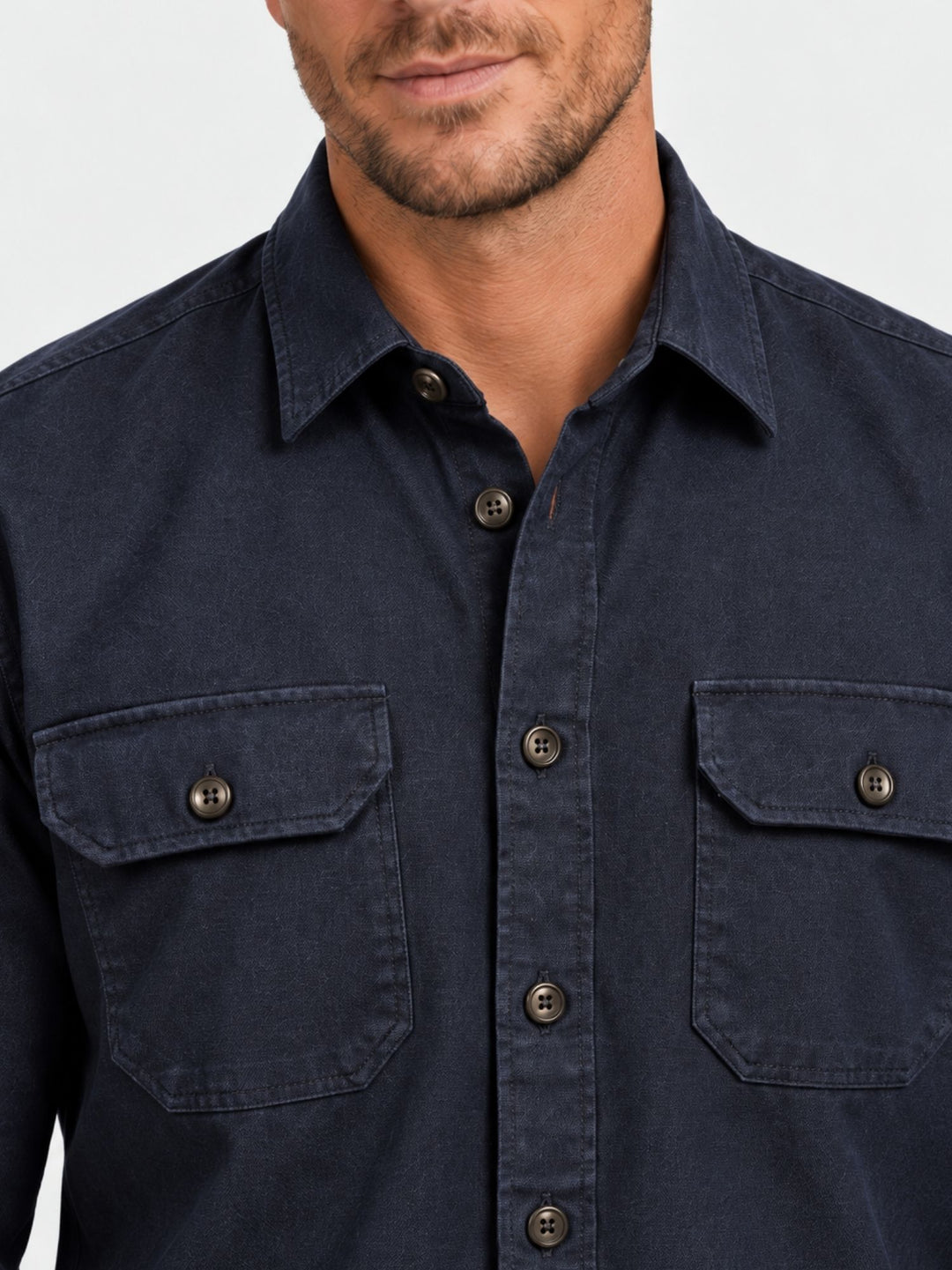 Camicia con taschini in denim strutturato blu scuro UNION/TC/B26T54 283 BAGGIES 