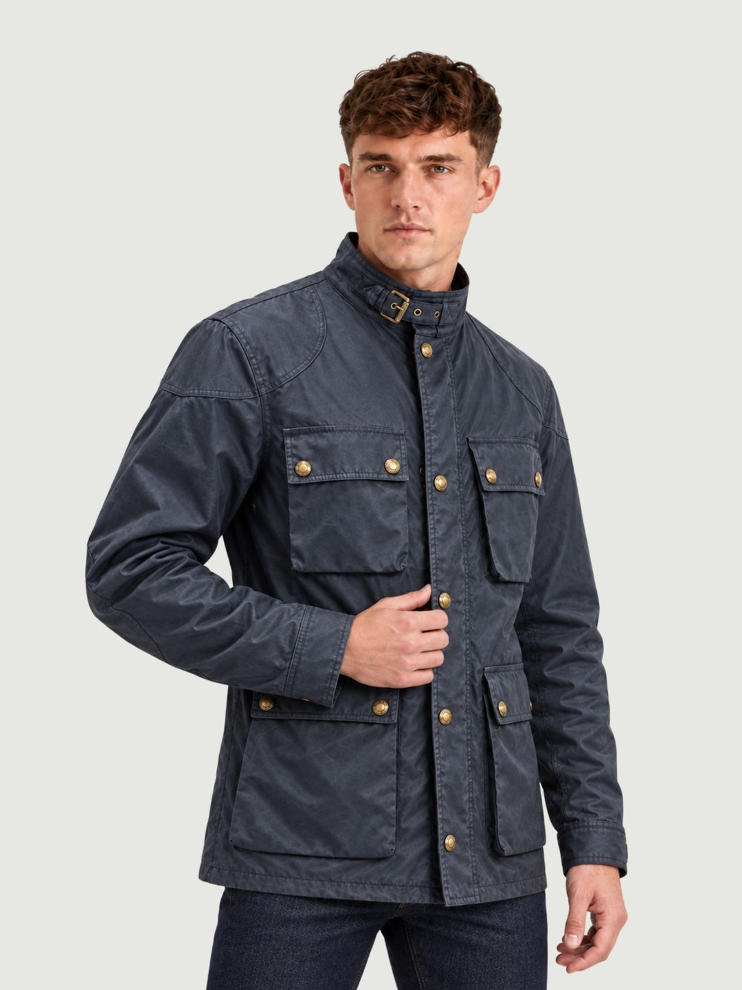 Giacca Fieldmaster in cotone cerato blu polvere 105300 DKNV BELSTAFF 