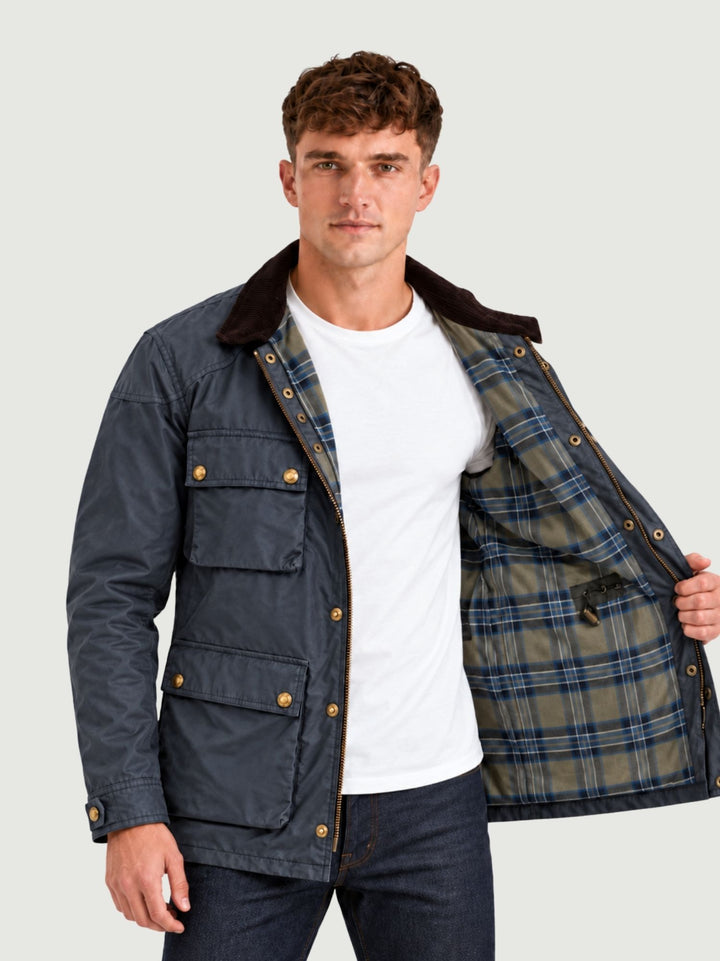Giacca Fieldmaster in cotone cerato blu polvere 105300 DKNV BELSTAFF 