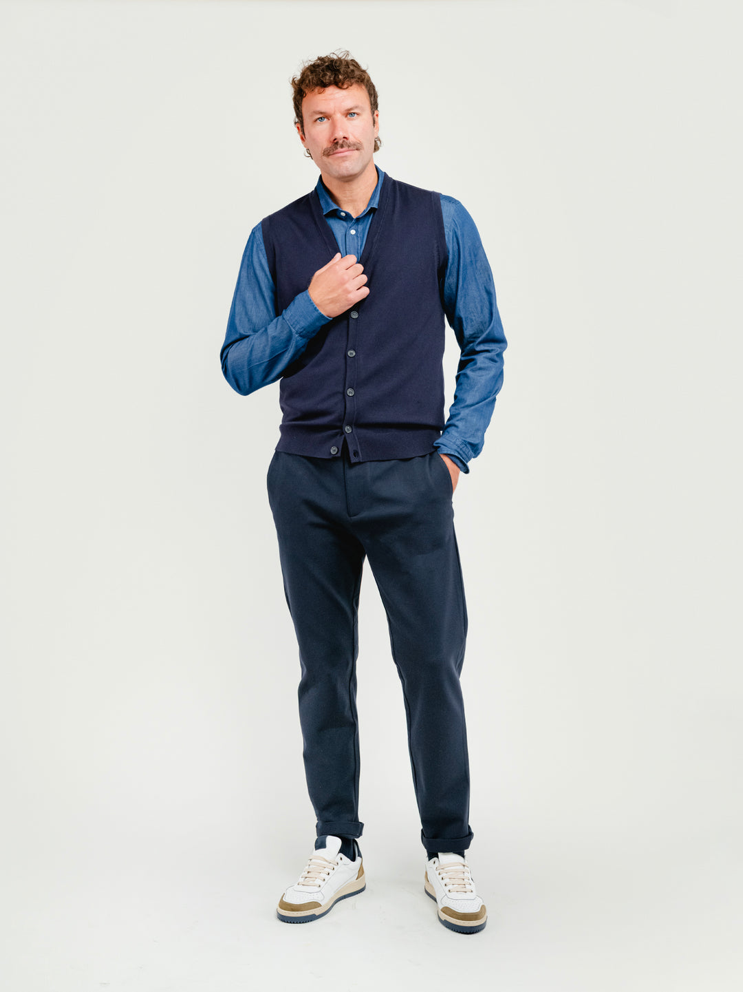 Pantalone classico in jersey punto Milano navy BU27W16PAPA1508COMFY 200 ANDREA MORANDO 