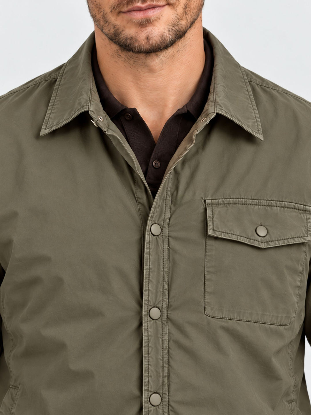 Giacca imbottita con collo camicia verde militare BU27W05JKCOAT1002 301 ANDREA MORANDO 