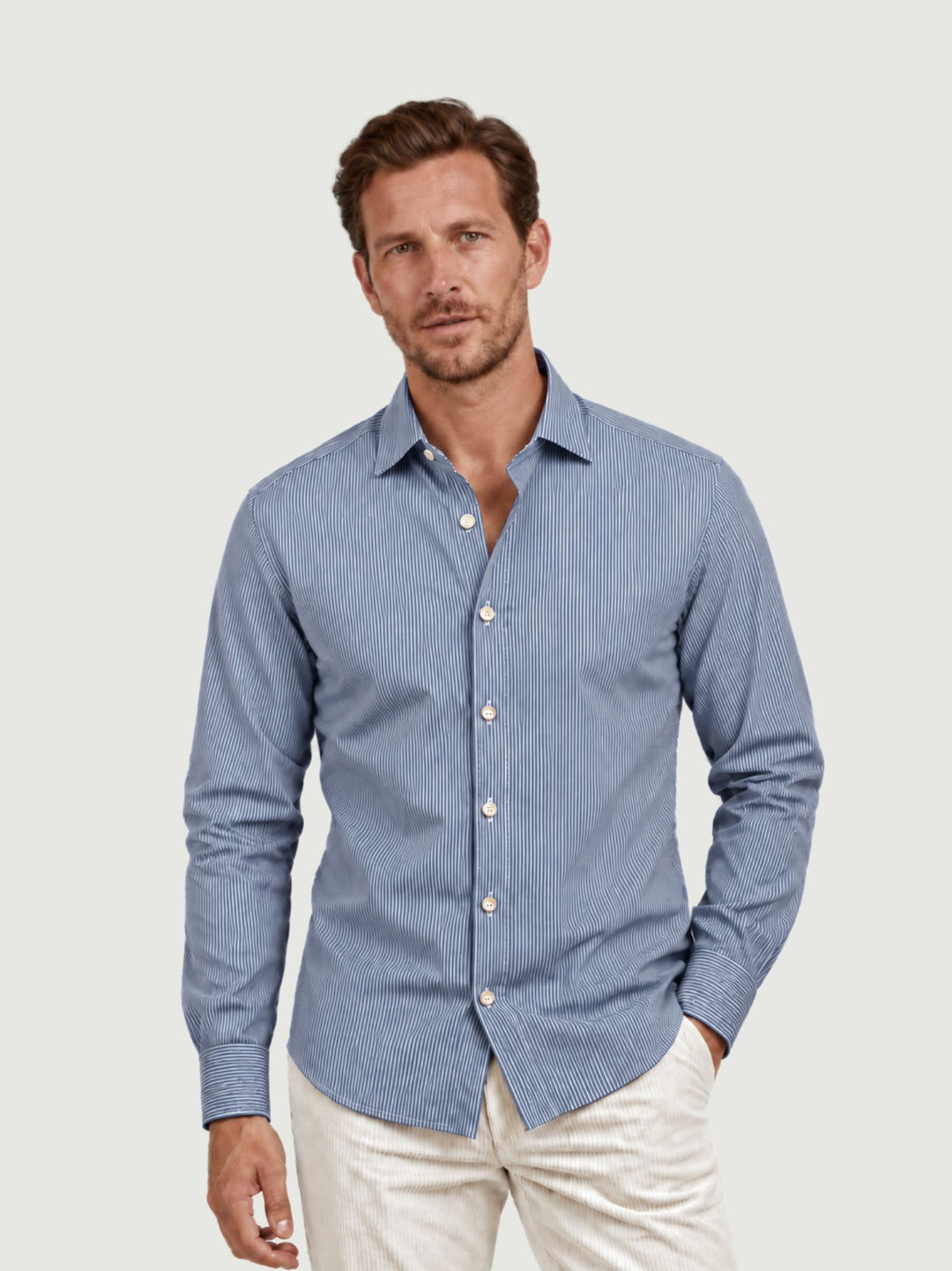 Camicia in cotone a righine bianche e blu BU27W12CASTRIPE1 200 ANDREA MORANDO 