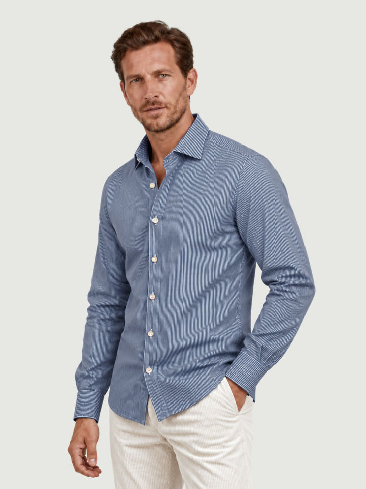 Camicia in cotone a righine bianche e blu BU27W12CASTRIPE1 200 ANDREA MORANDO 