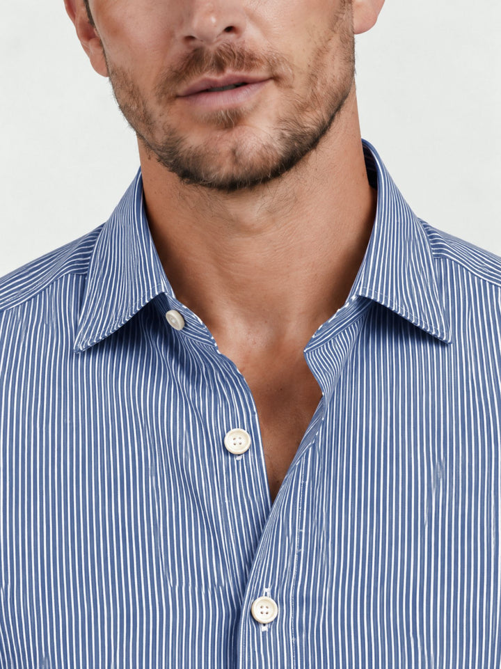 Camicia in cotone a righine bianche e blu BU27W12CASTRIPE1 200 ANDREA MORANDO 