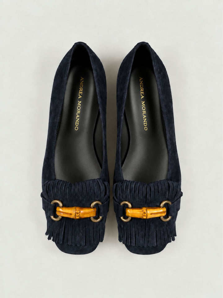 Ballerina con morsetto in bambù in pelle scamosciata navy 4875/11 BLU NAVY ANDREA MORANDO 