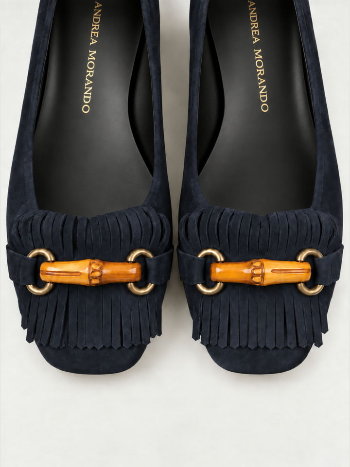 Ballerina con morsetto in bambù in pelle scamosciata navy 4875/11 BLU NAVY ANDREA MORANDO 