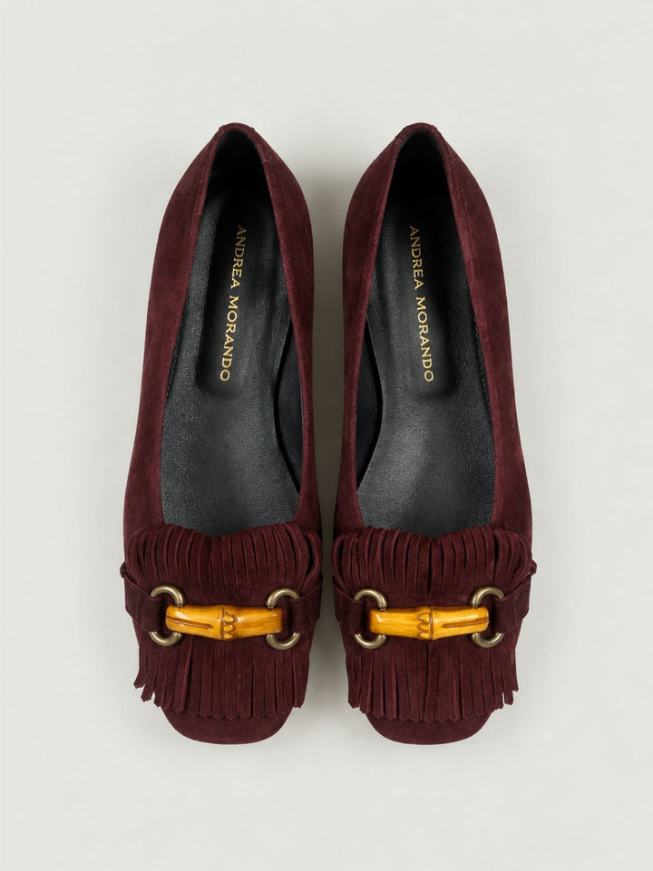 Ballerina con morsetto in bambù in pelle scamosciata bordeaux 4875/11 BORDEAUX ANDREA MORANDO 
