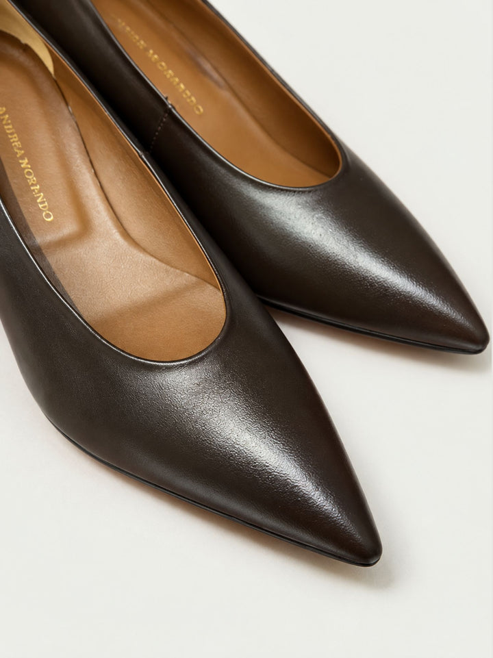 Ballerina kitten heel in pelle testa di moro 550/2 T.MORO ANDREA MORANDO 