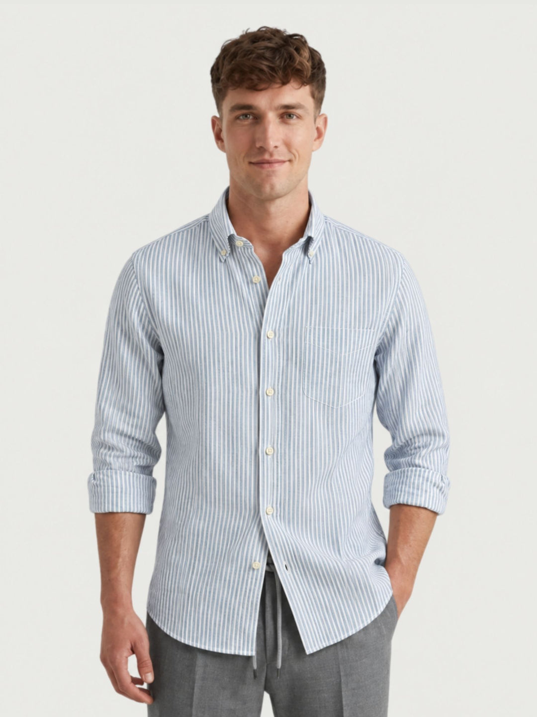 Camicia button-down in cotone a righe bianche e azzurre ADRIAN 03 DEPERLU 