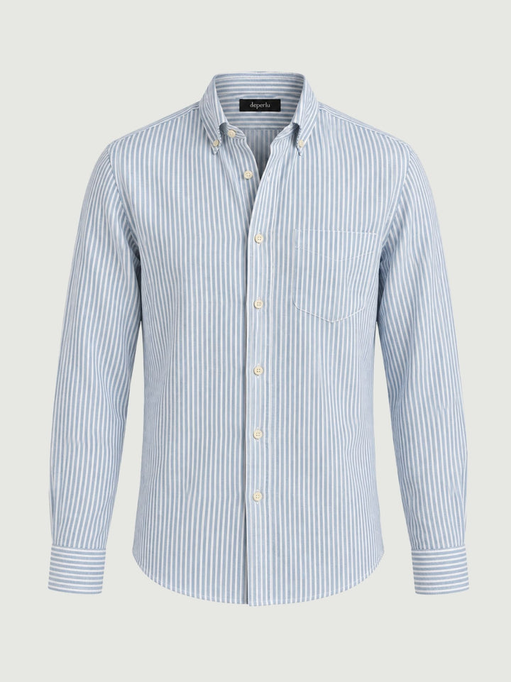 Camicia button-down in cotone a righe bianche e azzurre ADRIAN 03 DEPERLU 