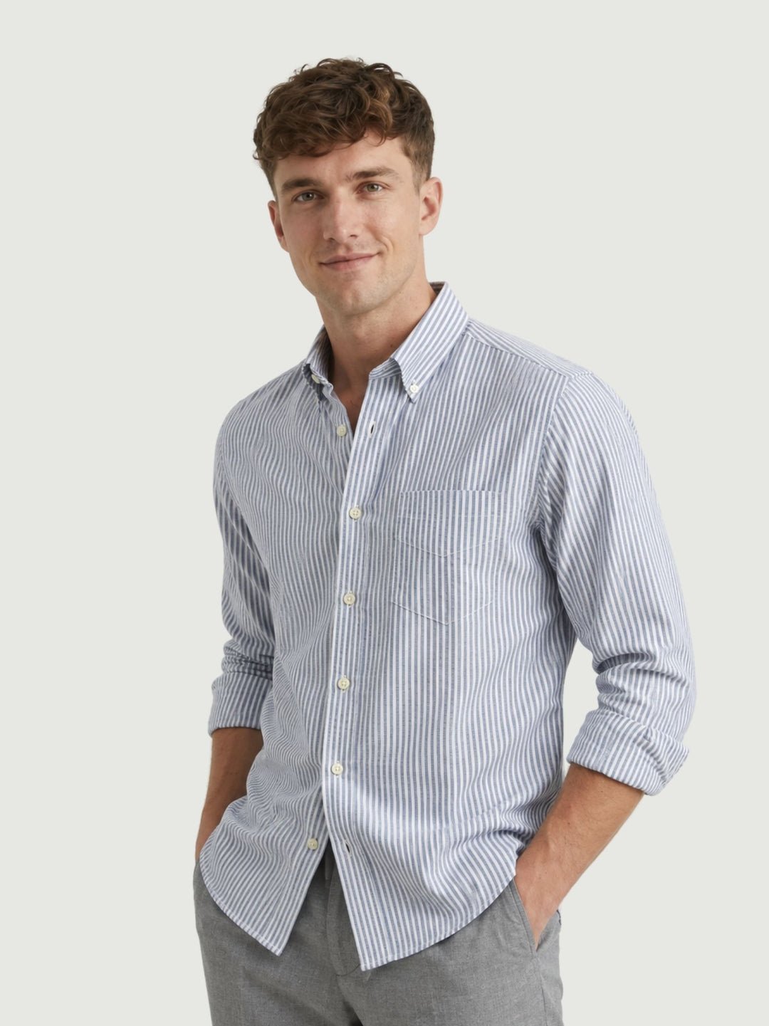 Camicia button-down in cotone a righe bianche e azzurre ADRIAN 03 DEPERLU 