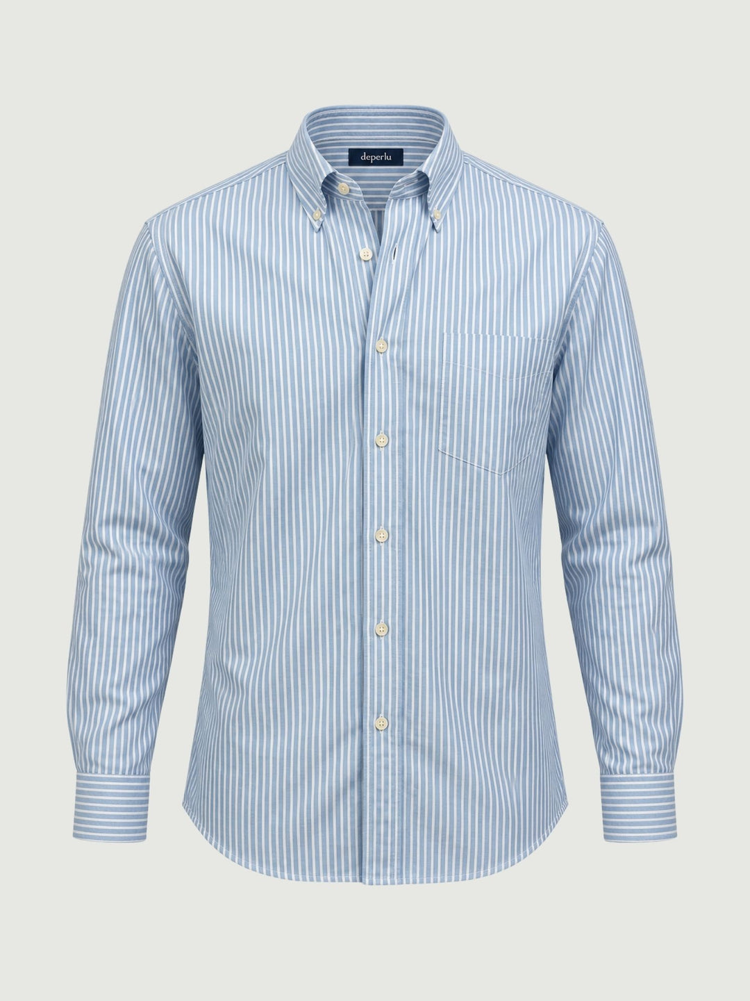 Camicia button-down in cotone azzurra a righe bianche ADRIAN 04 DEPERLU 