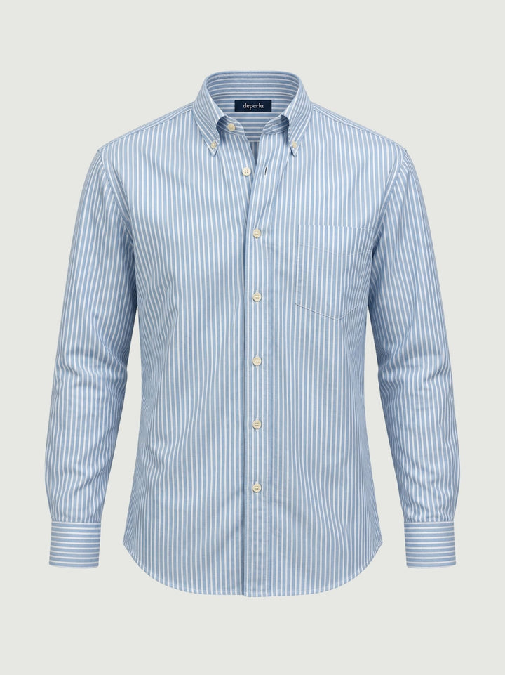 Camicia button-down in cotone azzurra a righe bianche ADRIAN 04 DEPERLU 