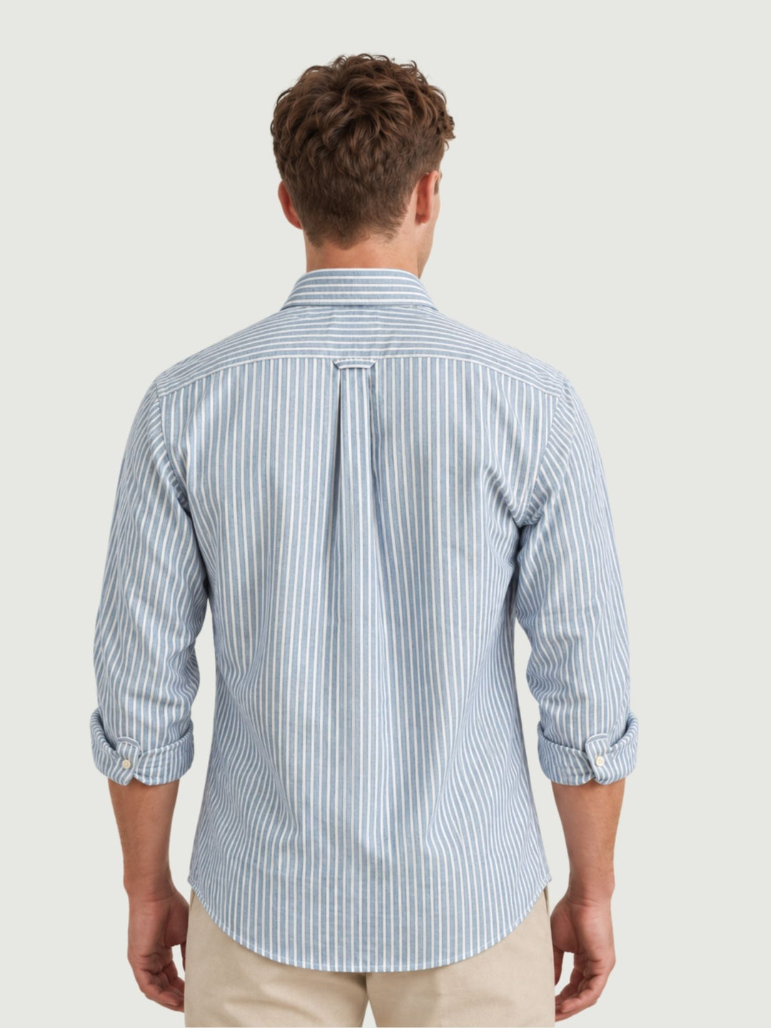 Camicia button-down in cotone azzurra a righe bianche ADRIAN 04 DEPERLU 