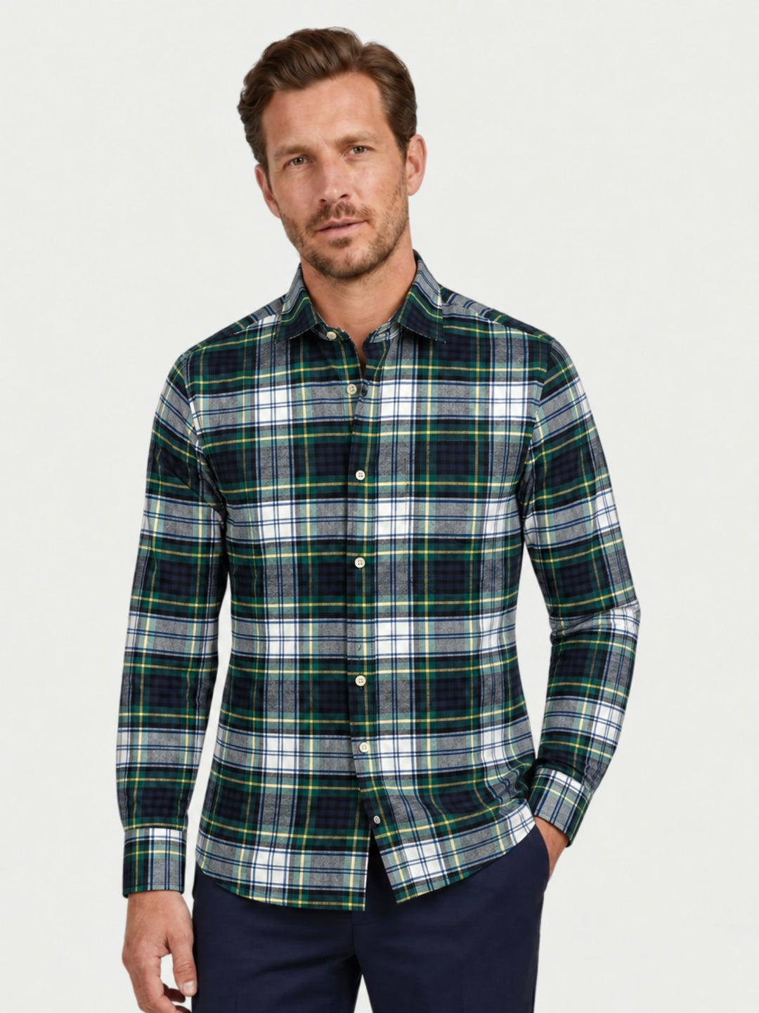 Camicia in cotone tartan verde e blu ALBERT 01 DEPERLU 