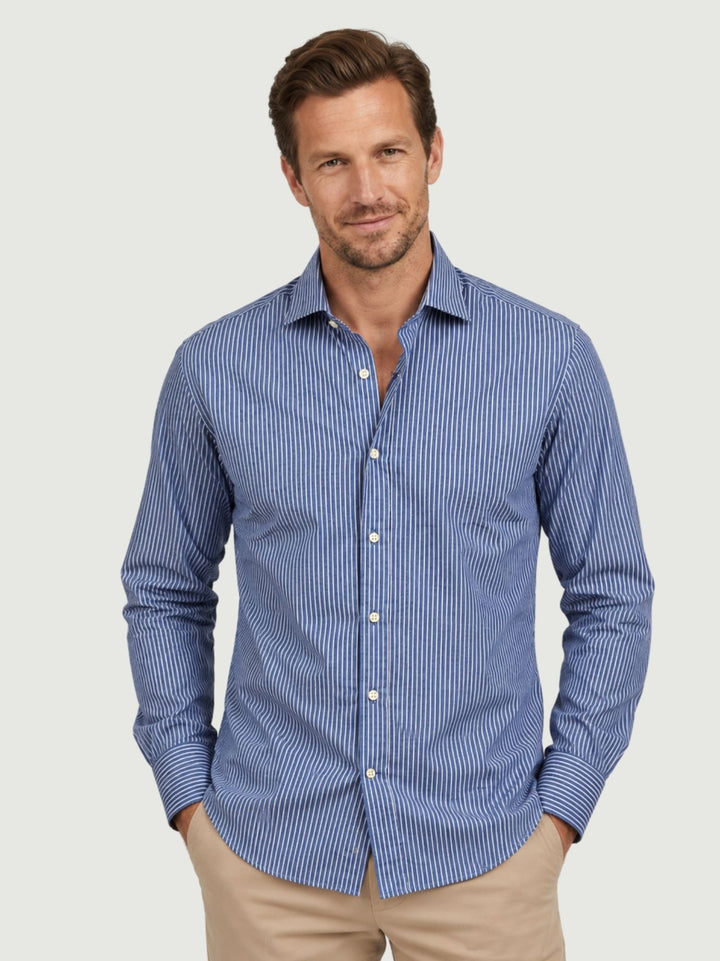 Camicia in cotone blu a righe bianche DUKE 08 DEPERLU 