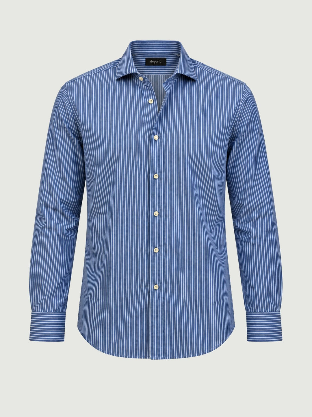 Camicia in cotone blu a righe bianche DUKE 08 DEPERLU 