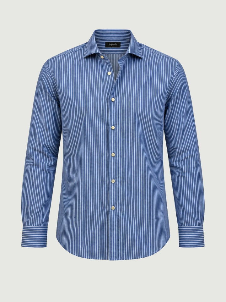 Camicia in cotone blu a righe bianche DUKE 08 DEPERLU 
